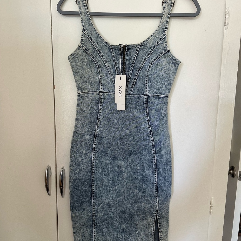 XQR side slit midi bodycon dress